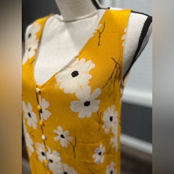 Madewell Button Front Midi Dress Ikat Floral Print Yellow sz XXS Flowy - Picture 3 of 6